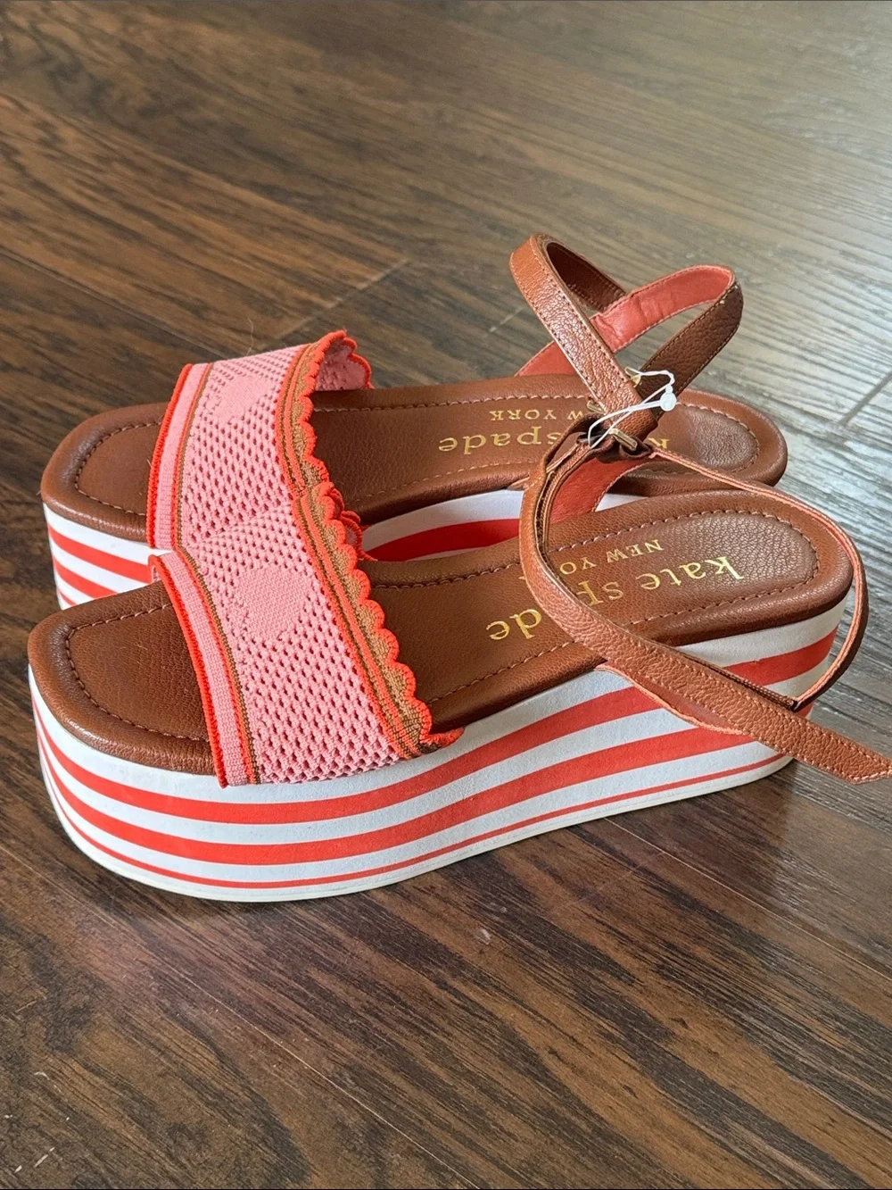 kate spade Pink and Brown Striped High Rise Platform